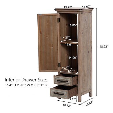 LuxenHome Farmhouse 48" Tower Wood 2-Drawer 1-Door Storage Cabinet