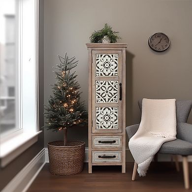 LuxenHome Farmhouse 48" Tower Wood 2-Drawer 1-Door Storage Cabinet
