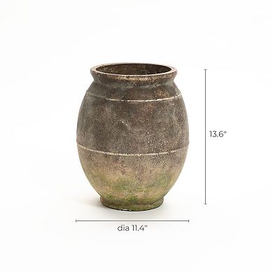 LuxenHome Rustic Ginger Root Brown Terracotta 13.6-Inch Tall Indoor and Outdoor Urn Vase