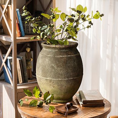 LuxenHome Rustic Ginger Root Brown Terracotta 13.6-Inch Tall Indoor and Outdoor Urn Vase