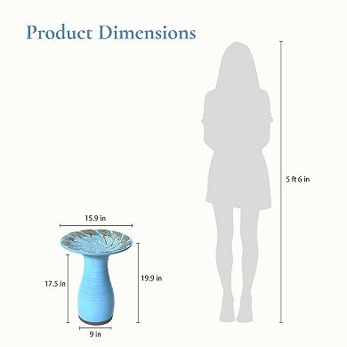 LuxenHome Powder Blue Vintage Spiral Ceramic 20-In Tall Birdbath