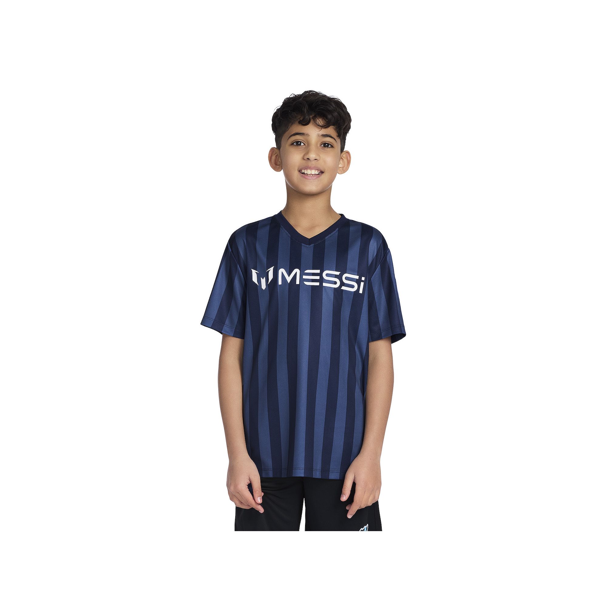 Boys 8-20 Messi Striped V-Neck T-Shirt, Boys, Size: Large 14-16, Blue