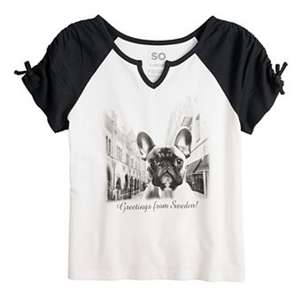 Girls 7-20 SO® Short Sleeve Raglan Graphic Tee in Regular & Plus Size