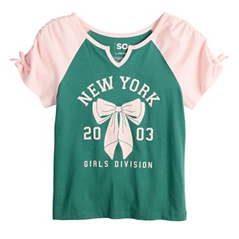Girls 7-20 SO® Short Sleeve Raglan Graphic Tee in Regular & Plus Size