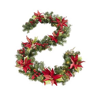 BrylaneHome Pre-Lit Poinsettia 9' Garland