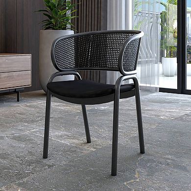 Ervilla Upholstered Accent Side Chair with Wicker Back and Iron Legs Set of 4
