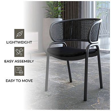 Ervilla Upholstered Accent Side Chair with Wicker Back and Iron Legs Set of 4