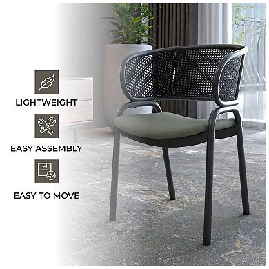 Ervilla Upholstered Accent Side Chair with Wicker Back and Iron Legs Set of 4
