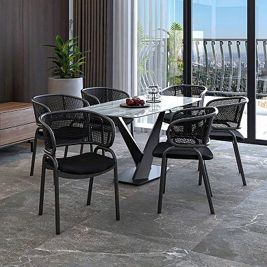 Ervilla Upholstered Accent Side Chair with Wicker Back and Iron Legs Set of 4