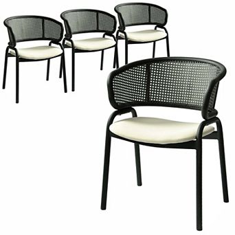 Ervilla Upholstered Accent Side Chair with Wicker Back and Iron Legs Set of 4