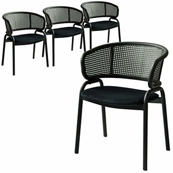 Ervilla Upholstered Accent Side Chair with Wicker Back and Iron Legs Set of 4