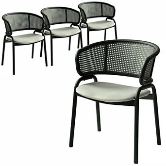 Ervilla Upholstered Accent Side Chair with Wicker Back and Iron Legs Set of 4