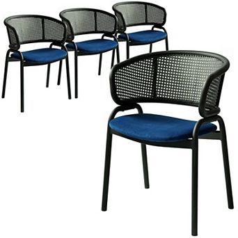 Ervilla Upholstered Accent Side Chair with Wicker Back and Iron Legs Set of 4