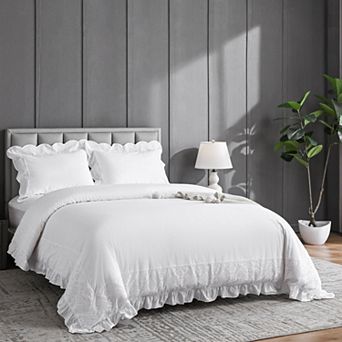 Cotton Embroidered Duvet Cover with Ruffled Edge