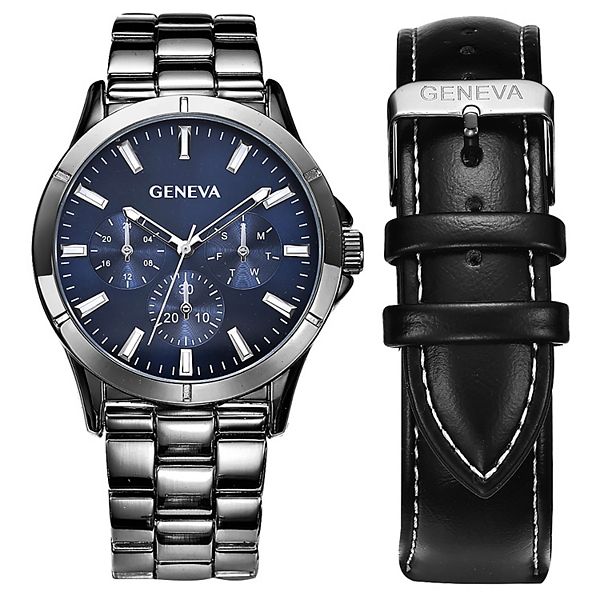 Men's Geneva 42 mm Gunmetal Tone Bracelet Watch with Blue Dial