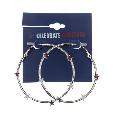 Celebrate Together™ Silver Tone Red, White and Blue Stars Hoop Earrings