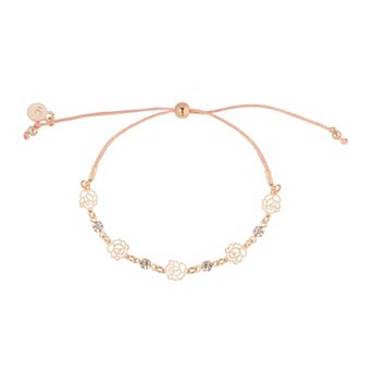 LC Lauren Conrad Rose Gold Tone Floral Stencil Pull-Tie Bracelet