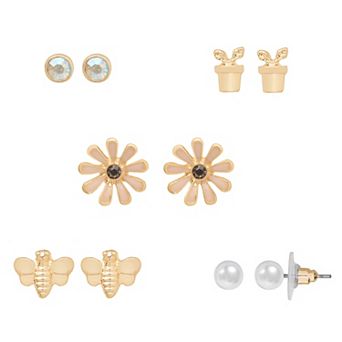 LC Lauren Conrad 5-Pair Gold Tone Flower Nickel Free Earring Set