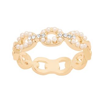 LC Lauren Conrad Gold Tone Simulated Pearl Link Ring
