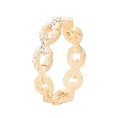 LC Lauren Conrad Gold Tone Simulated Pearl Link Ring
