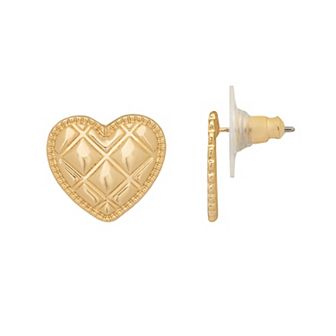 LC Lauren Conrad Gold Tone Quilted Heart Stud Earrings