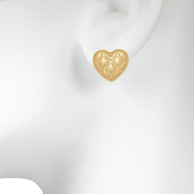 LC Lauren Conrad Gold Tone Quilted Heart Stud Earrings