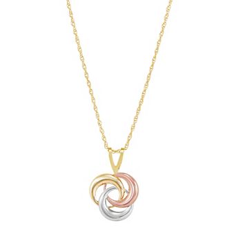 Everlasting Gold 10k Tri-Tone Gold Love Knot Drop Pendant Necklace