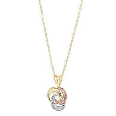 Everlasting Gold 10k Tri-Tone Gold Love Knot Drop Pendant Necklace