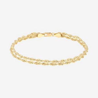 Everlasting Gold 10k Gold 1.8 mm Left & Right 2-Row Rope Bracelet