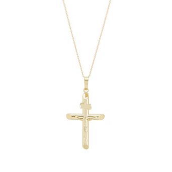 Everlasting Gold 14k Gold Tube Crucifix Pendant Necklace