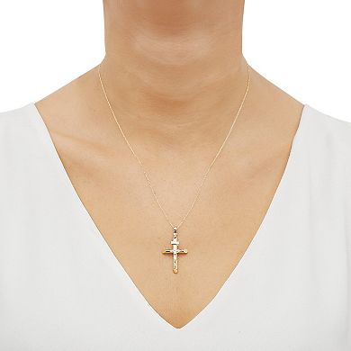 Everlasting Gold 14k Gold Tube Crucifix Pendant Necklace
