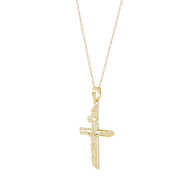 Everlasting Gold 14k Gold Tube Crucifix Pendant Necklace
