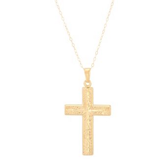 Everlasting Gold 14k Gold Diamond Cut Reversible Cross Pendant Necklace