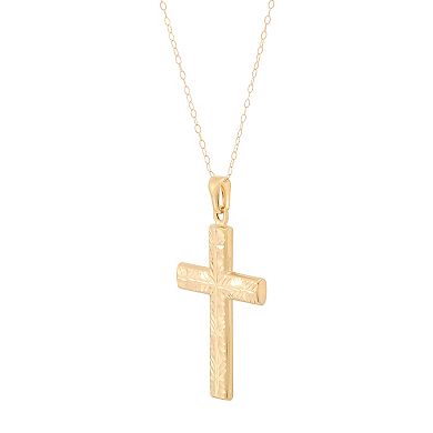 Everlasting Gold 14k Gold Diamond Cut Reversible Cross Pendant Necklace