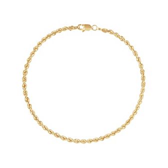 Everlasting Gold 10k Gold 2.5 mm Hollow Rope Bracelet