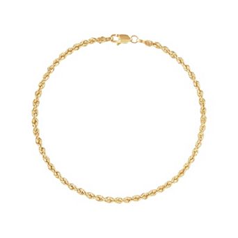 Everlasting Gold 10k Gold 2.5 mm Hollow Rope Bracelet