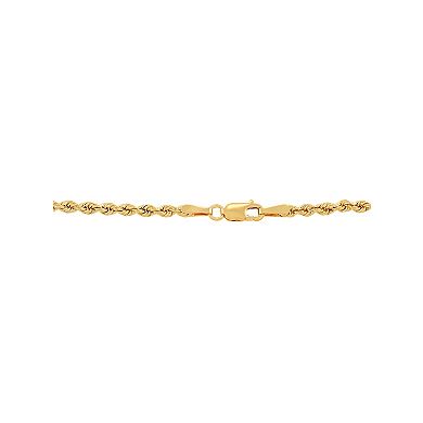 Everlasting Gold 10k Gold 2.5 mm Hollow Rope Bracelet