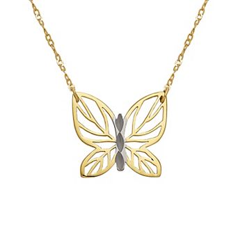 Everlasting Gold 10k Gold Textured Butterfly Pendant Necklace