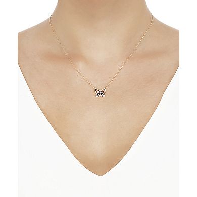 Everlasting Gold 10k Gold Textured Butterfly Pendant Necklace