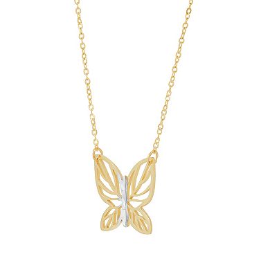 Everlasting Gold 10k Gold Textured Butterfly Pendant Necklace