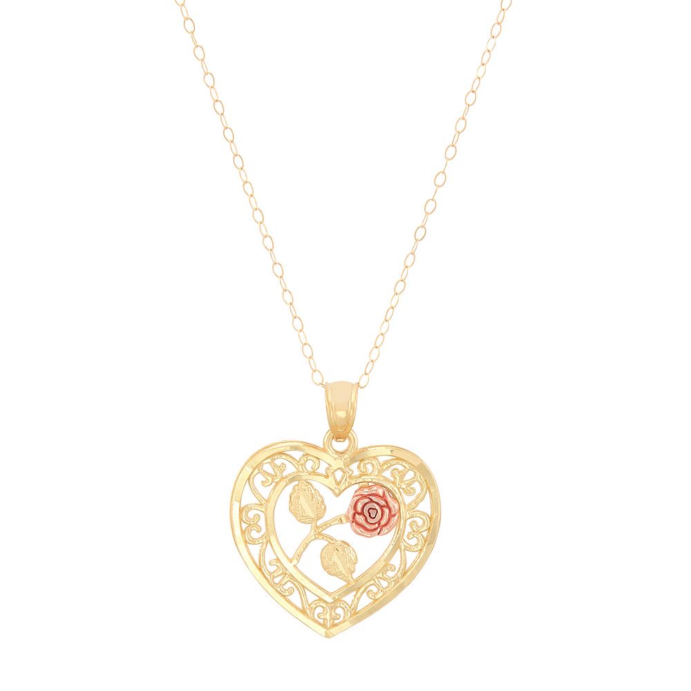 Everlasting Gold 10k Gold & Rose Gold Textured Open Filigree Heart ...