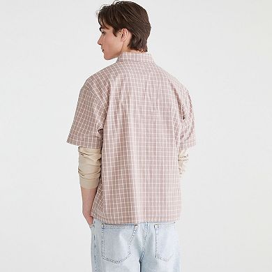 Men's Aeropostale Short Sleeve Boxy Microplaid Top