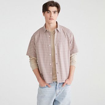 Men's Aeropostale Short Sleeve Boxy Microplaid Top