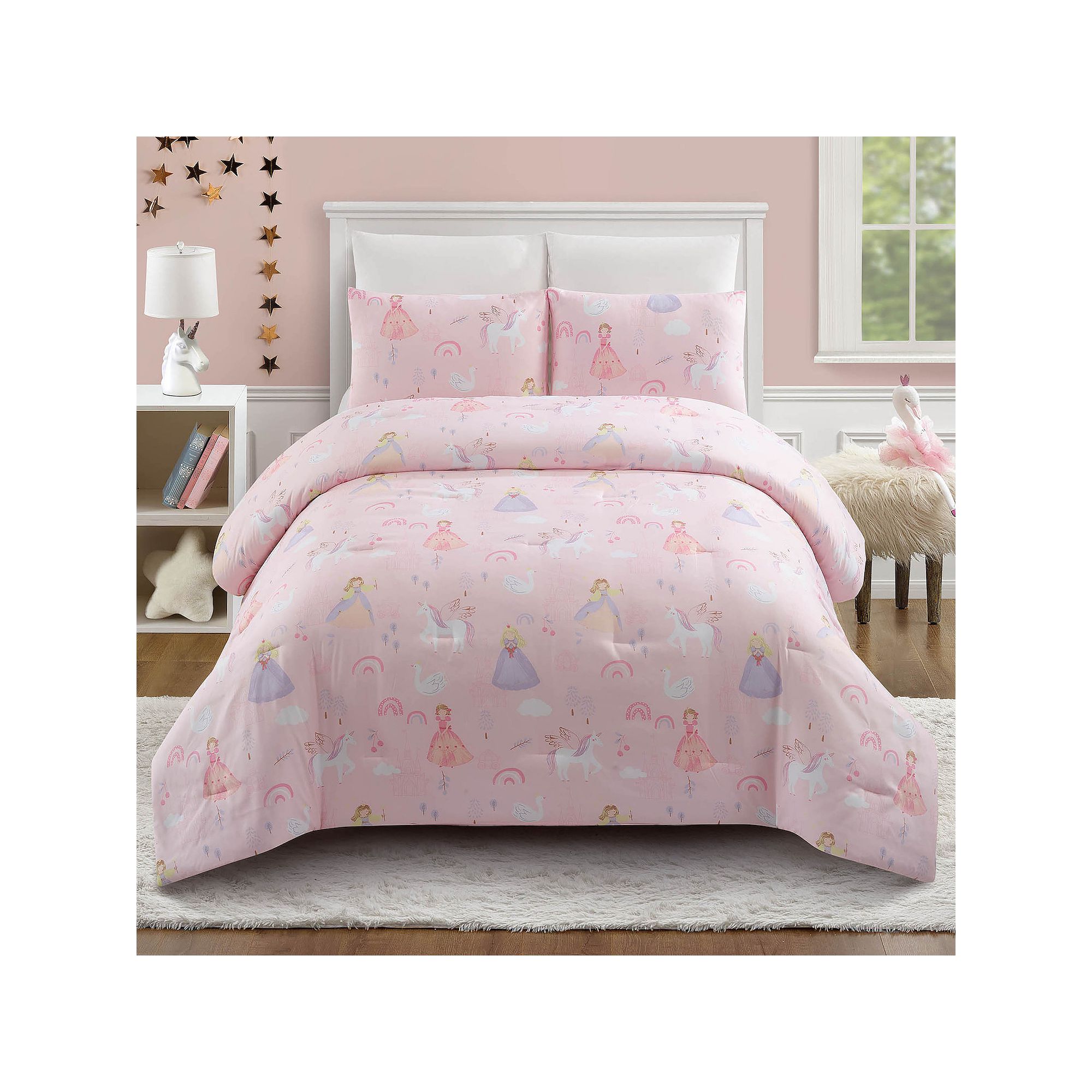 Girls Urban Playground Fairytale Princess Comforter Set with Shams, Pink