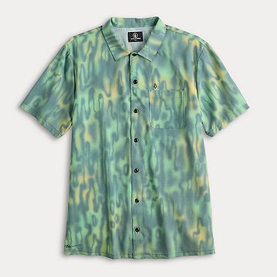 Men's Volcom Abstract Green Woven Short Sleeve Button-Down