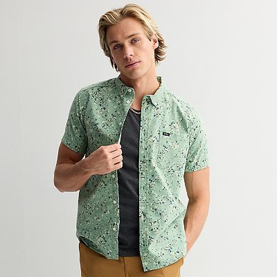 Men's RVCA Short Sleeve Button Down Shirt, Size: Small, Forest Green