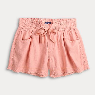 Juniors' Project Indigo Mid Rise Linen Shorts