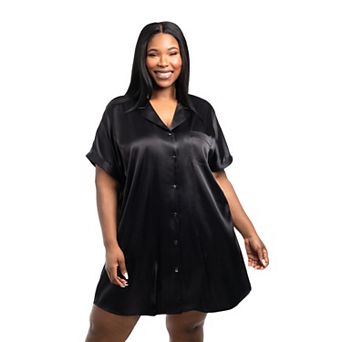 Plus Size Lilac+London Short Sleeve Button Up Pajama Sleepshirt