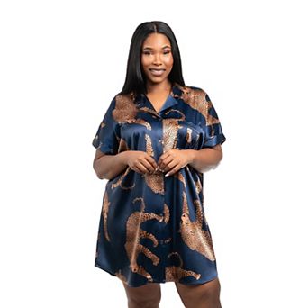 Plus Size Lilac+London Short Sleeve Button Up Pajama Sleepshirt