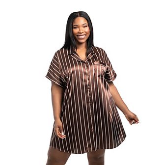 Plus Size Lilac+London Short Sleeve Button Up Pajama Sleepshirt